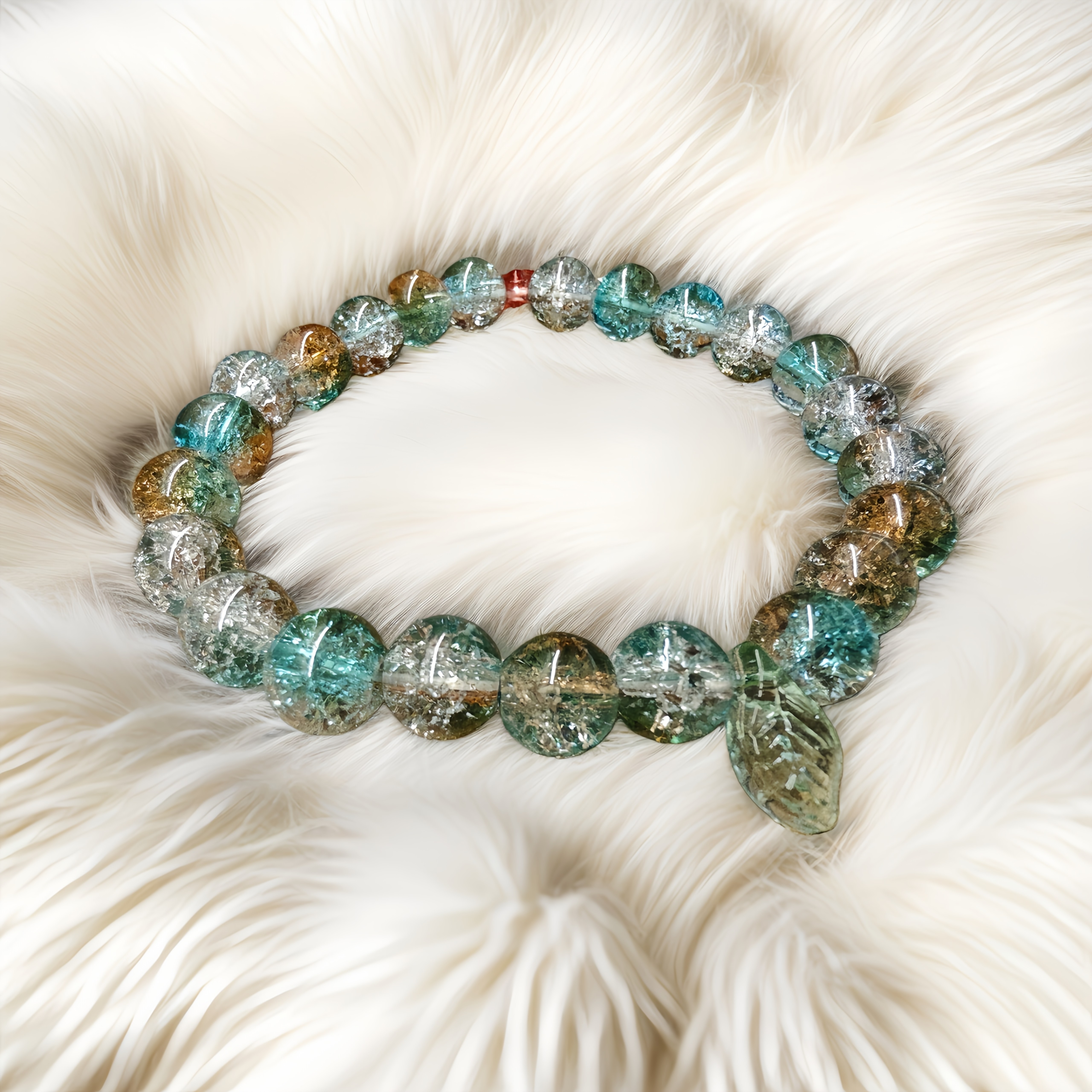 Women's Stylish Leaf Design Glass Bracelet, Elegant Gift
